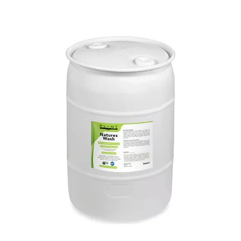 55-gallon white poly drum of Nature’s Wash bio-surfactant concentrate