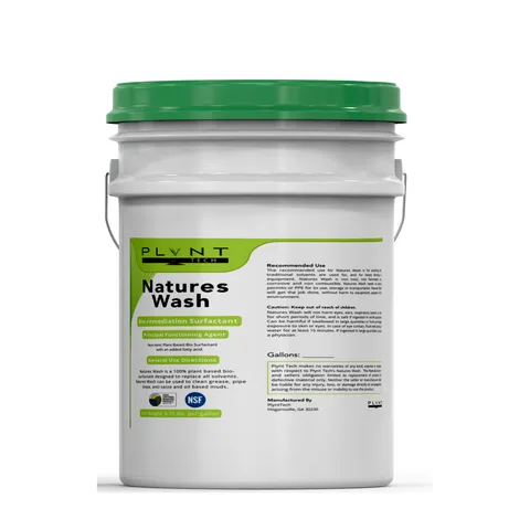 5-gallon white pail of Nature’s Wash bio-surfactant concentrate with a green lid